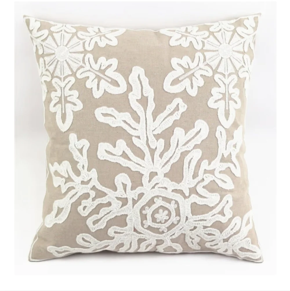 4 Christmas Pillow Covers Embroidery Sleigh Snowflakes Square 18 x 18
